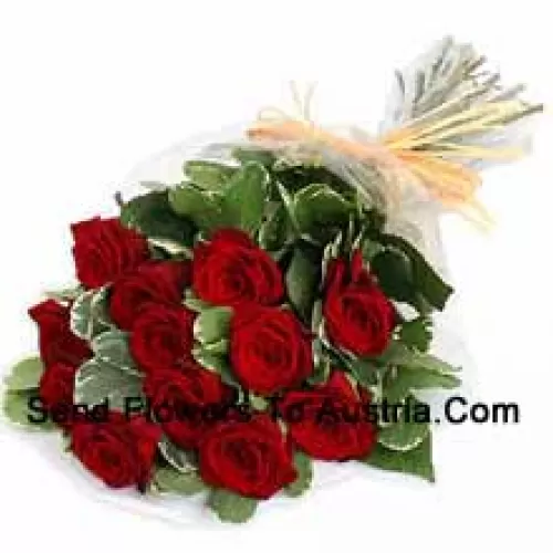 A Beautiful Bunch Of 11 Red Roses With Seasonal Fillers