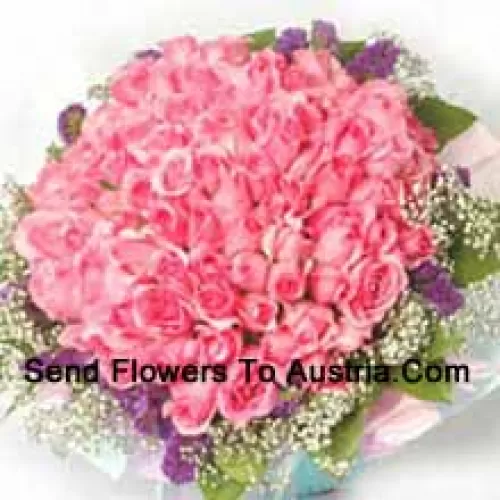 Bunch Of 101 Pink Roses With Seasonal Fillers